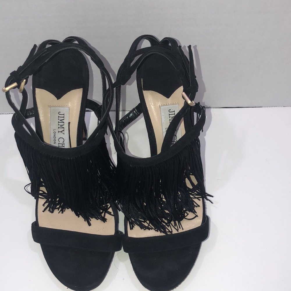 Jimmy Choo Farrah Fringe Black Sandal  Size 37 ½ - Picture 3 of 8